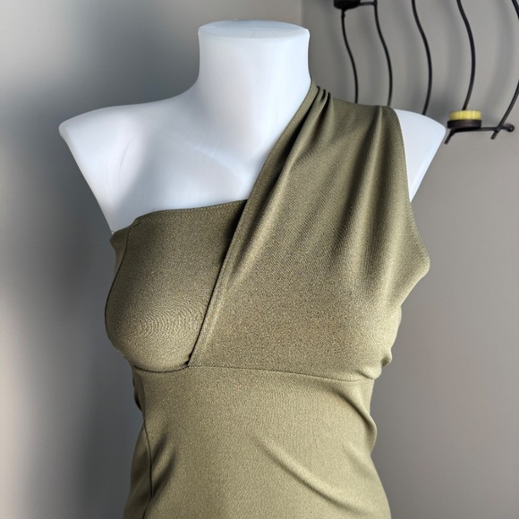 Pretty Little Thing Women's One Shoulder Pencil Dress Olive Green 4 Cocktail - Picture 2 of 11